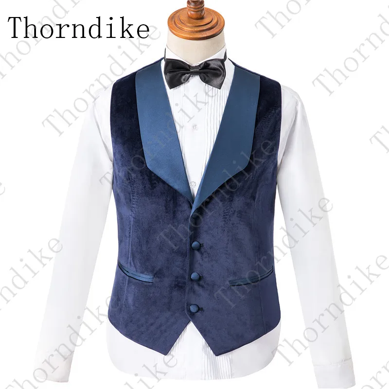 Мужской Бархатный смокинг для жениха Thorndike синий двубортный пиджак с жилетом