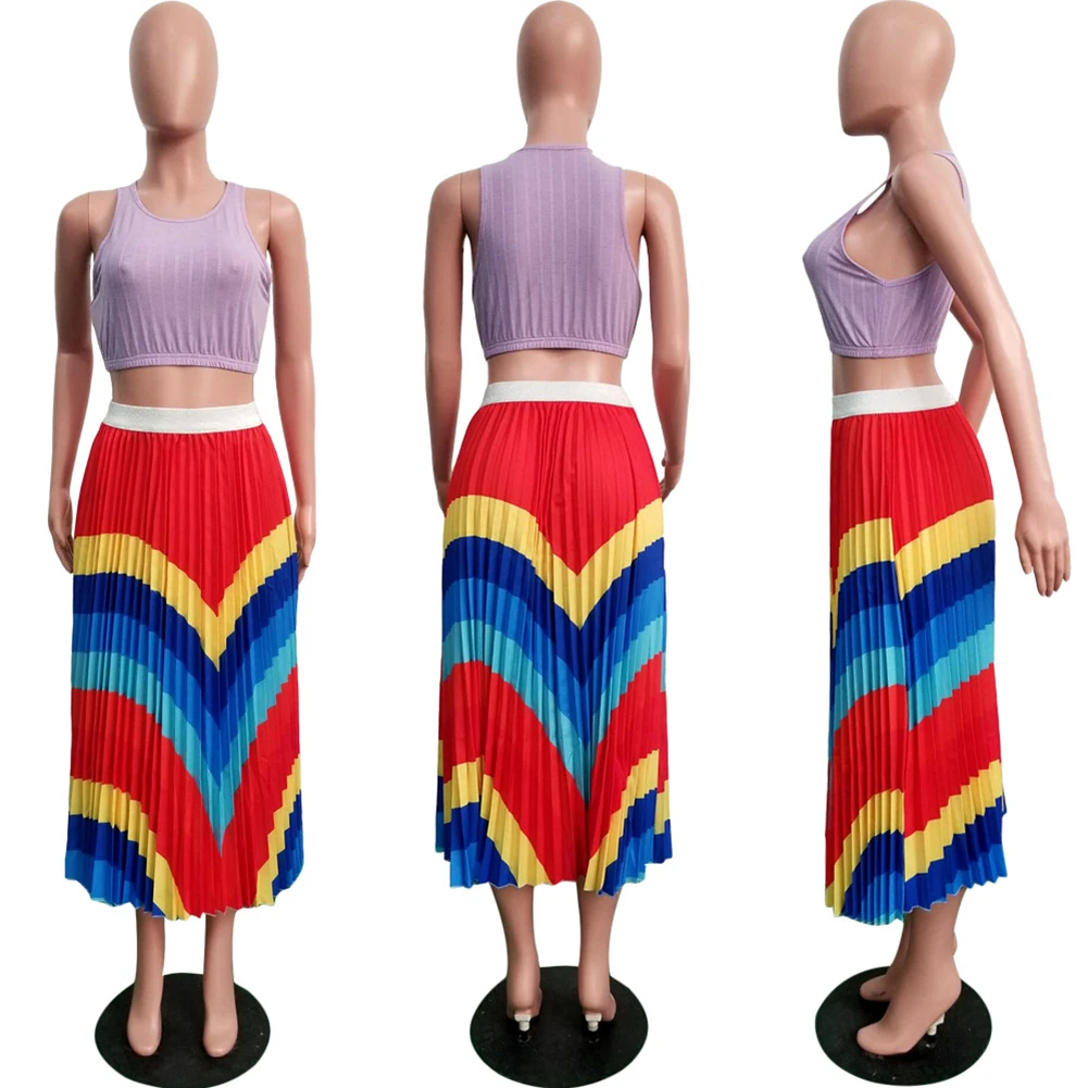 

Casual Cute Cartoon Club Party Womens Skirt Summer Print Skirt New Fashion Multicolor Ankle-Length Pleated Skirt Wholesale Hot