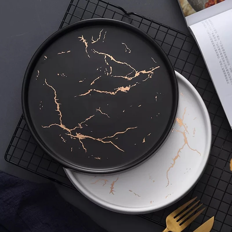 

Creative Marble dinner Plate Nordic round plate Western dish steak plate home personality creative marbled ceramic plate dish