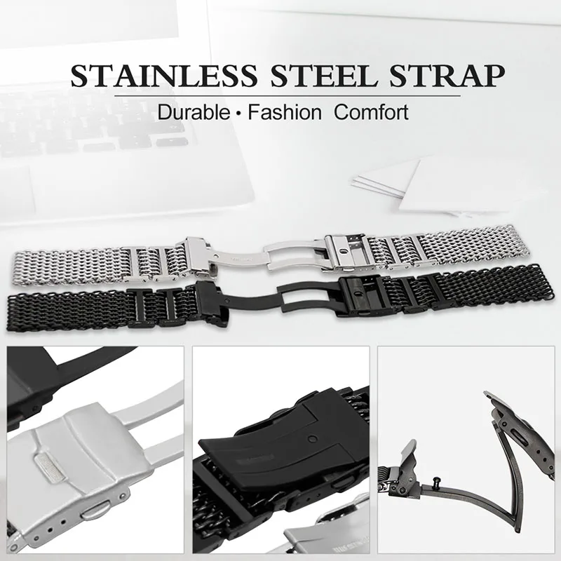 ZLIMSN New Stylish Mesh Watchband 316 Stainless Steel Black Silver Strap 20mm 22mm 24mm Watches Accessories Watch band | Наручные часы