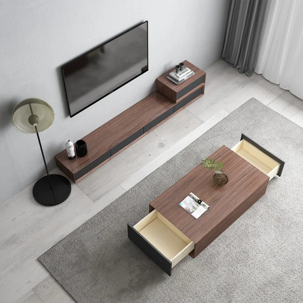 Чайный столик деревянный дизайн гостиная ТВ монитор Стенд mueble мраморный Кожаный шкаф с овальным краем+ тумба под телевизор+ журнальный столик