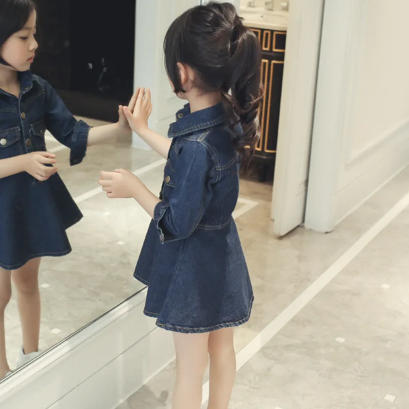 Осенние платья для девочек-школьниц фирменное джинсовое платье принцессы в