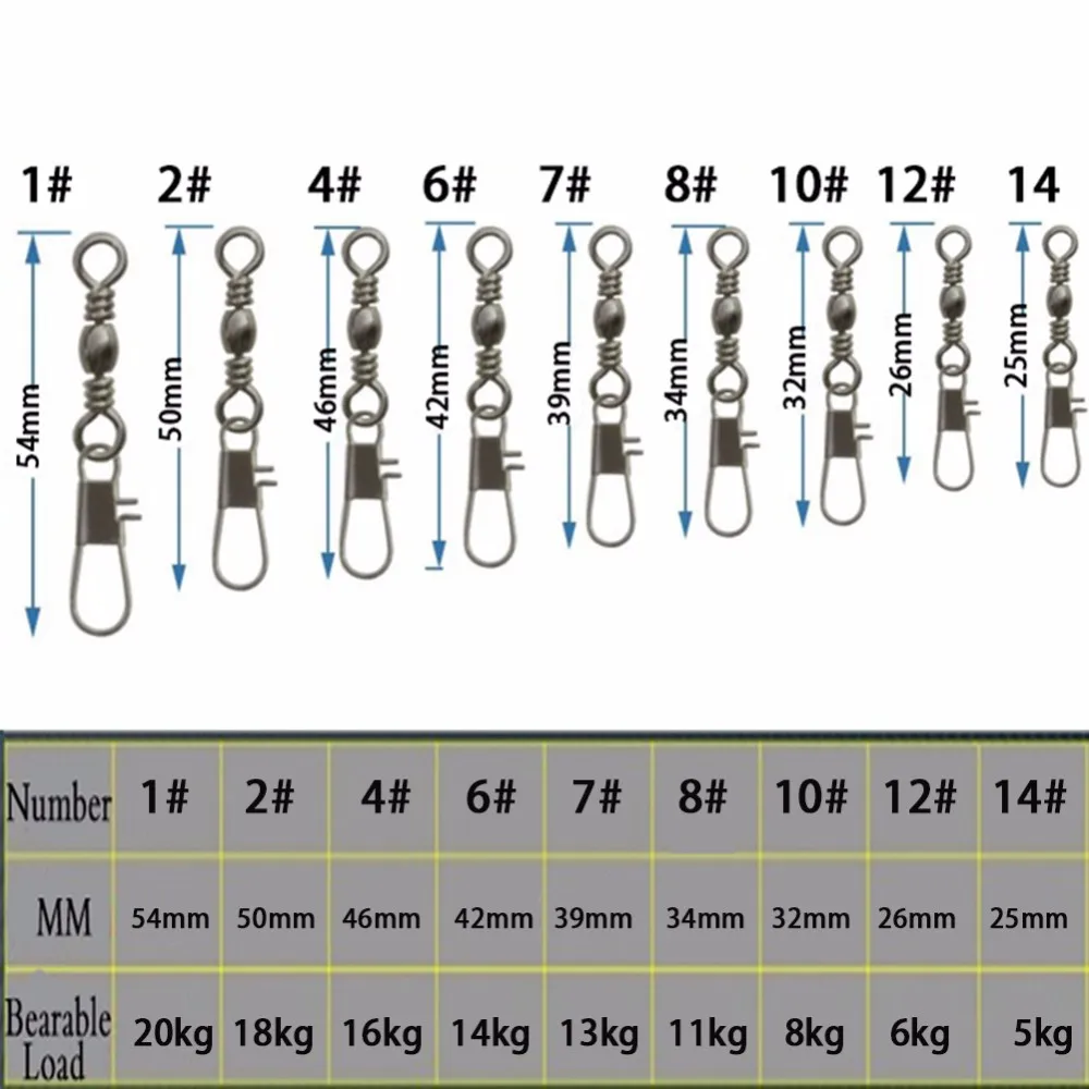 100PCS 4#6#7#8#10#12# 14# High Carbon Steel Interlock Snap Ball Bearing Swivel Rolling Solid Rings Fishing Connector Boat Hooks