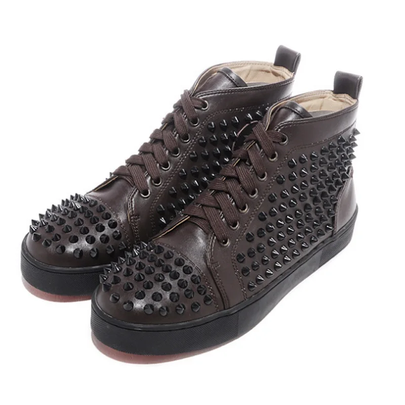 С высоким вырезом cl черный заклёпки Спорт на открытом воздухе красной подошвой