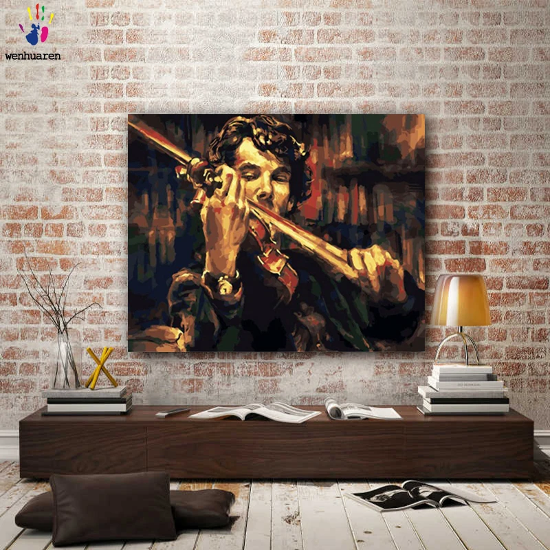 DIY colorings pictures by numbers with colors The man who plays the violin picture drawing painting framed Home | Дом и сад