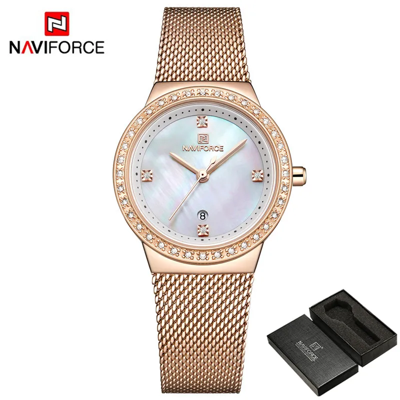 NA500501 with box NAVIFORCE женские роскошные Брендовые Часы, простые Кварцевые женские водонепроницаемые наручные часы, женские модные повседневные часы, часы reloj mujer 5005 - Цвет: NA500501 with box
