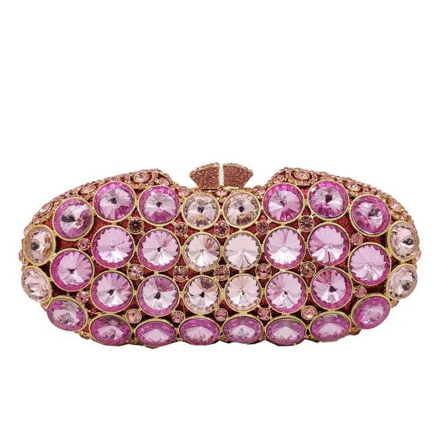 Pink Evening Bag Бутик De FGG элегантный угольно-черный бриллиантовый вечерний клатч сумка женская модная Свадебная вечерняя сумочка кошелек Свадебный Хрустальный клатч - Цвет: Pink Evening Bag