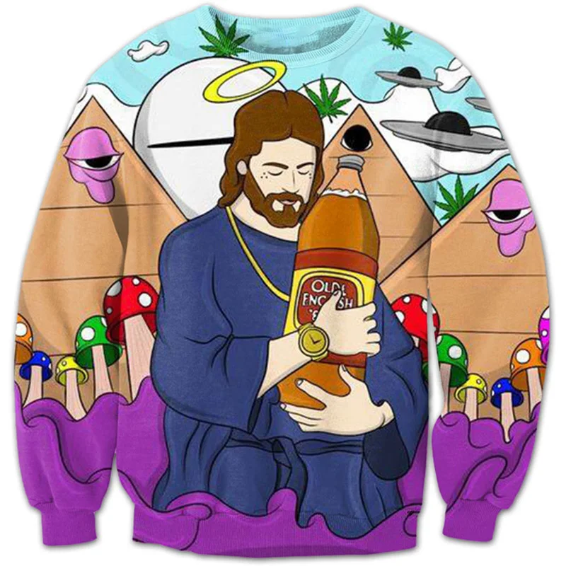 

Cloudstyle 2021 Fashion Men 3D Sweatshirts Funny Cartoon Jesus 3D Print Longsleeve Crewneck Harajuku Pullovers Tops Tracksuits