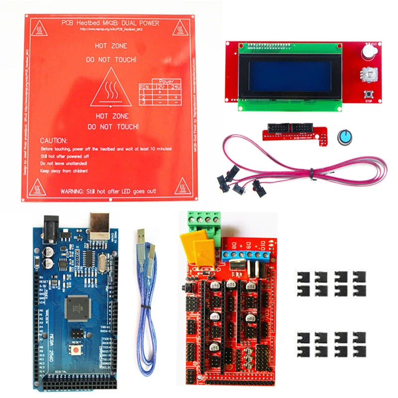 CNC 3D-принтеры комплект Мега 2560 R3 макетная плата+ с подогревом MK2B+ ПЛАТФОРМЫ 1,4 контроллер панель управления+ ЖК-дисплей 2004for 3d принте