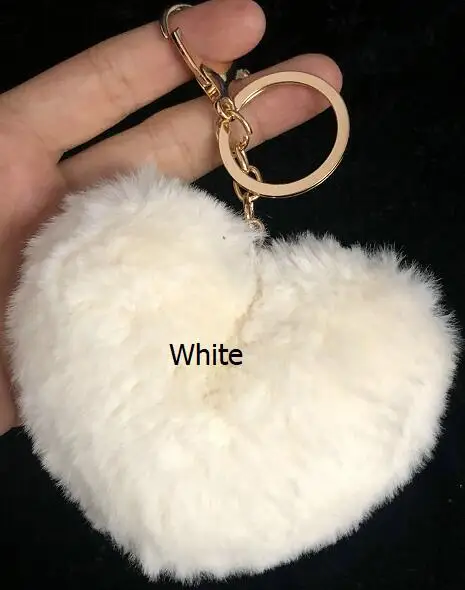 PUREwhite Леопардовый в форме сердца помпон брелок для ключей для рукоделия вешалка Смола украшения Декор Мягкие плюшевые помпоны аксессуары сердце - Цвет: PUREwhite