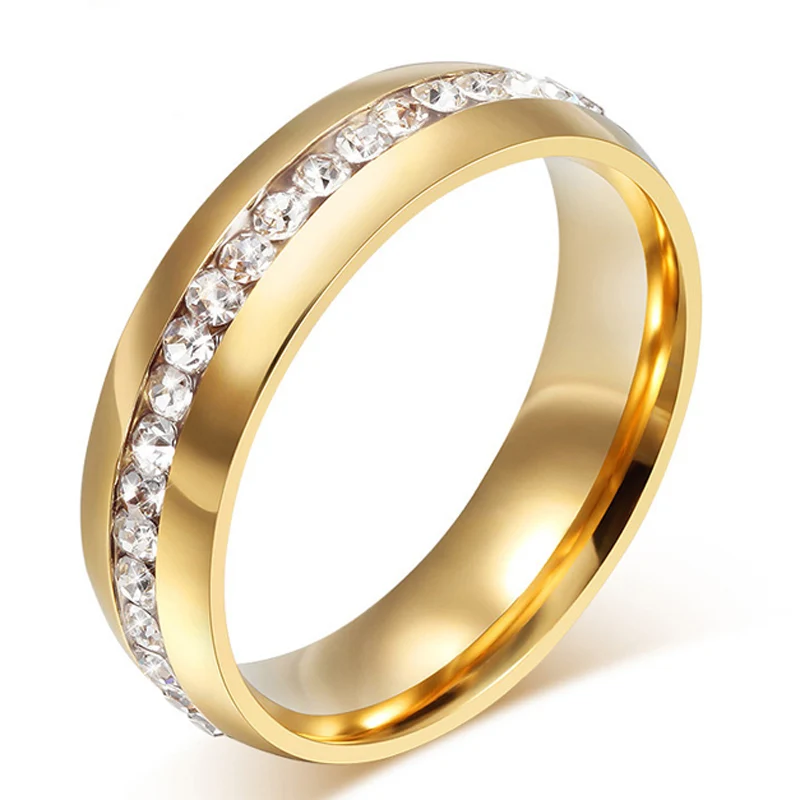 Мужское и женское кольцо из нержавеющей стали с фианитом 6 13 размеров|gold plated stainless