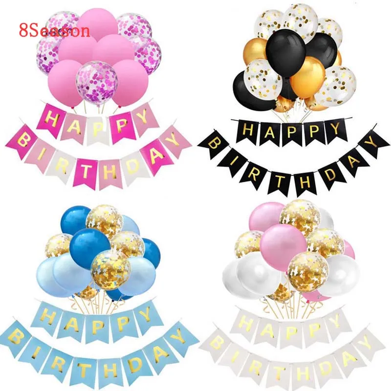 8 сезонов с днем рождения баннер Многоцветный латексные конфетти воздушные шары