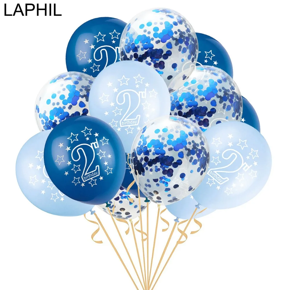 LAPHIL 15 шт. 2 дня рождения синий розовый конфетти воздушные шары мальчик девочка я