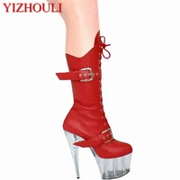 european and american hot style elastic boots with a belt buckle over high boots 15cm high heels and sexy paint dance shoes