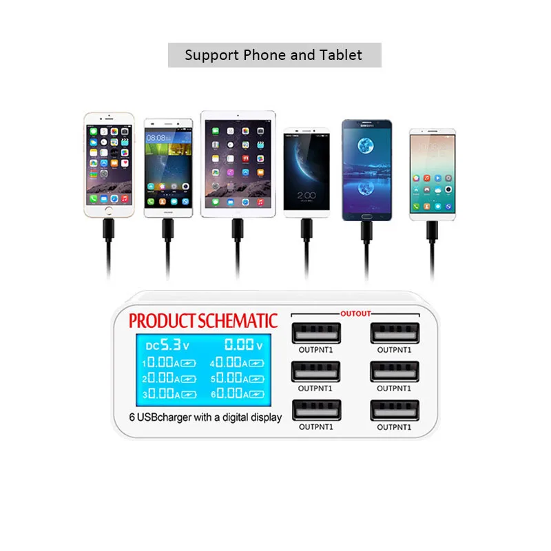 Мобильная умная Зарядная Станция 6 портов USB зарядное устройство плоское