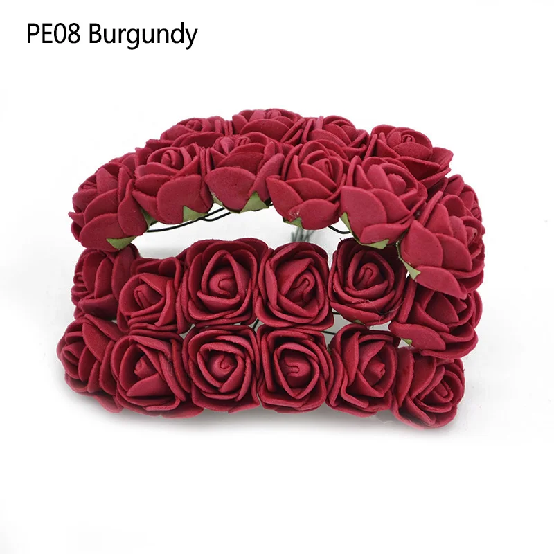 PE08 Burgundy 36/72 шт. 2 см мини пены розы искусственные цветы для свадьбы украшение автомобиля DIY, украшенные цветами; домашние туфли венок декоративный Свадебный букет поддельные цветок - Цвет: PE08 Burgundy