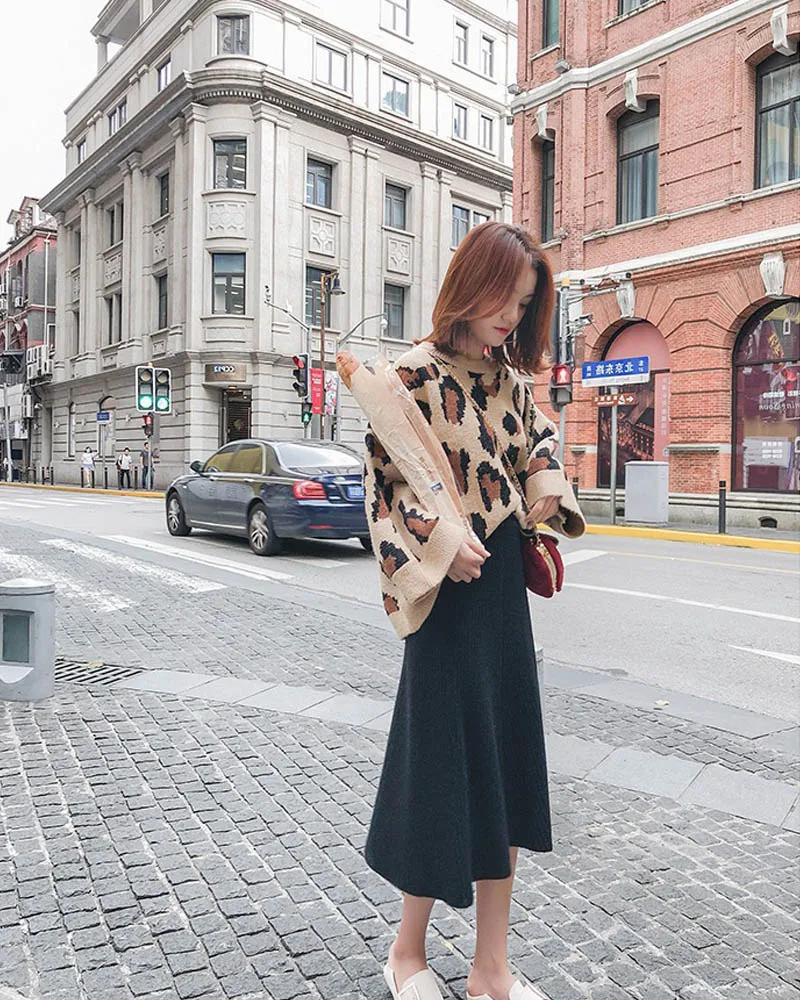 NORMOV Fashion Womens Autumn And Winter New High Waist Long Section Knitted Skirt Wool A Word Skirt Solid Color Casual Skirt