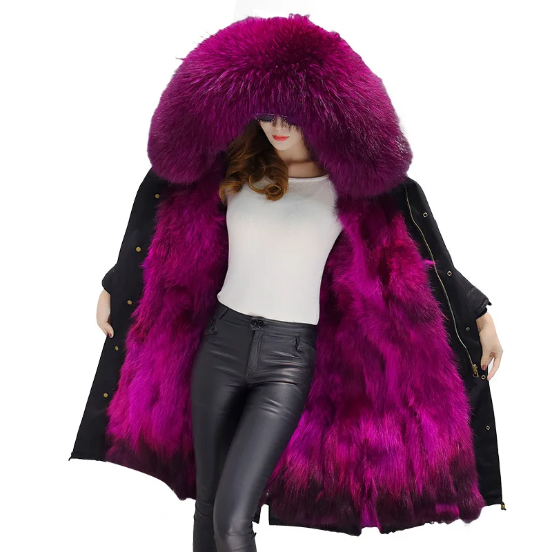 2018 зимние новые женские длинные куртка парка пальто с мехом большой енота
