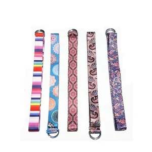 Регулируемый ремень для йоги с принтом, моющийся спортивный эластичный ремень с D-образным кольцом, ремень для йоги, фитнес-веревка 183x3,8 см