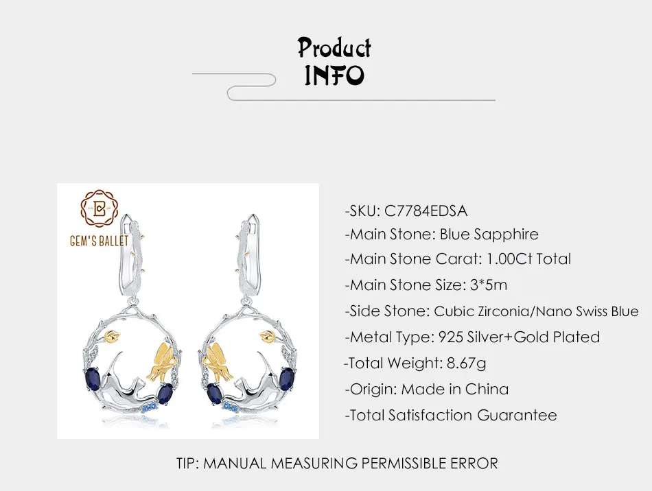 GEM'S BALLET, 1.22Ct, натуральные серьги с голубым сапфиром, хорошее ювелирное изделие, 925 пробы, серебро, ручная работа, кошачий и Купидон, висячие серьги для женщин