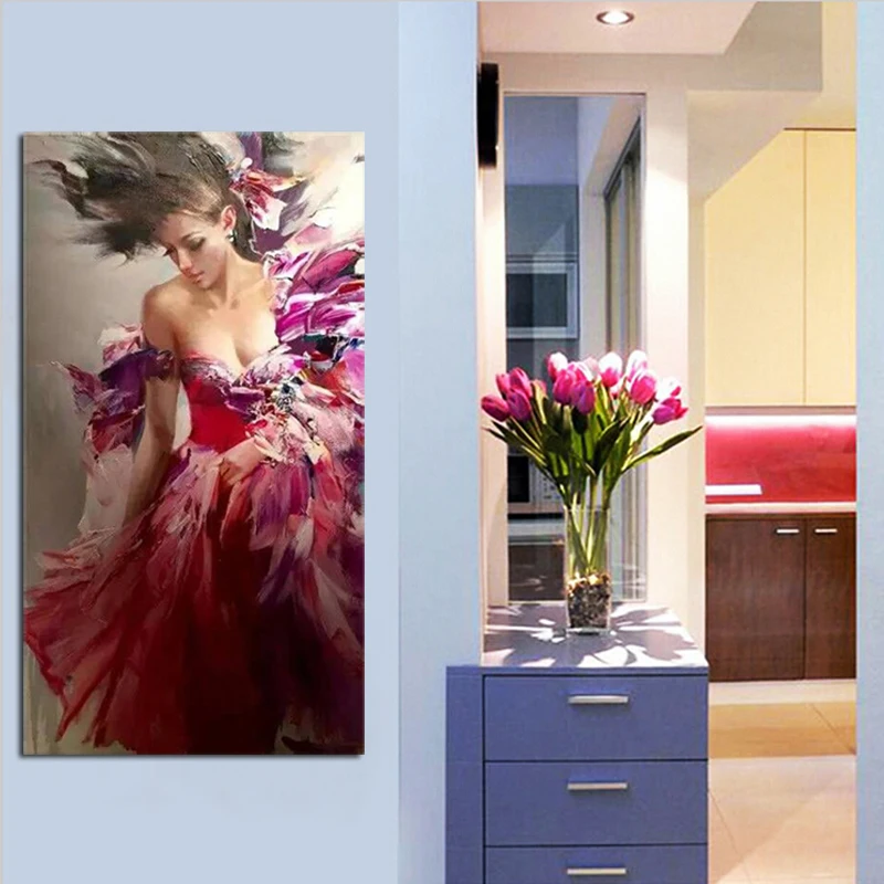 

Beauty girl modular wall painting canvas art handmade oil painting large pictures modern style for living room ready to hang