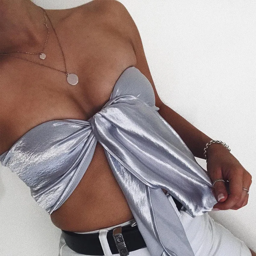 Женский Короткий Топ без бретелек серый фиолетовый винно-красный синий розовый