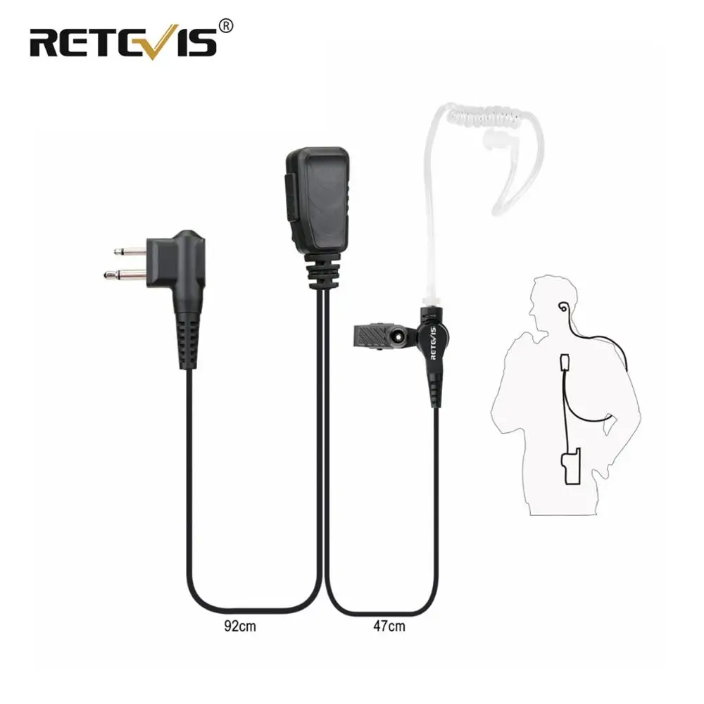 

New Retevis EA090M Dual-line PTT Mic Air Tube Acoustic Earpiece Walkie Talkie Headset For Motorola 2Pin Two Way Radio C9064A