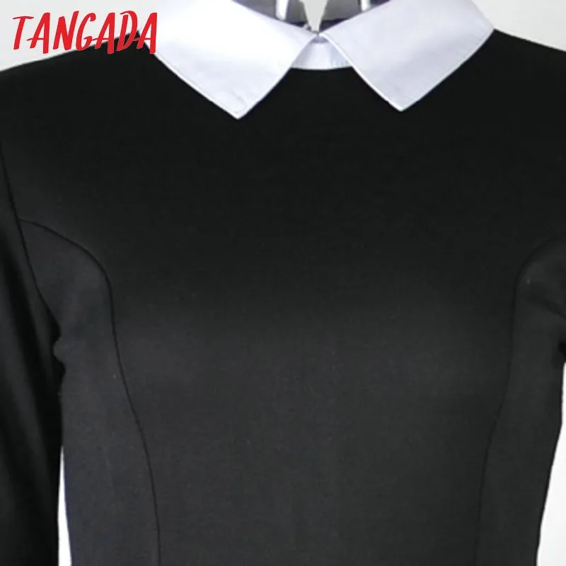 Tangada короткое платье трикотажное платье черное платье с белым воротником приталенное платье платье школьницы платье мини2019