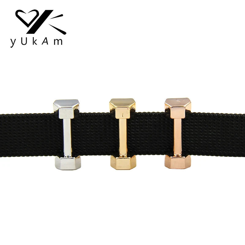 YUKAM Jewelry Sliders Silver Color Weight Gym Fitness Dumbbell Barbell Slide Charms Keeper for Mesh Bracelets Accessories Making