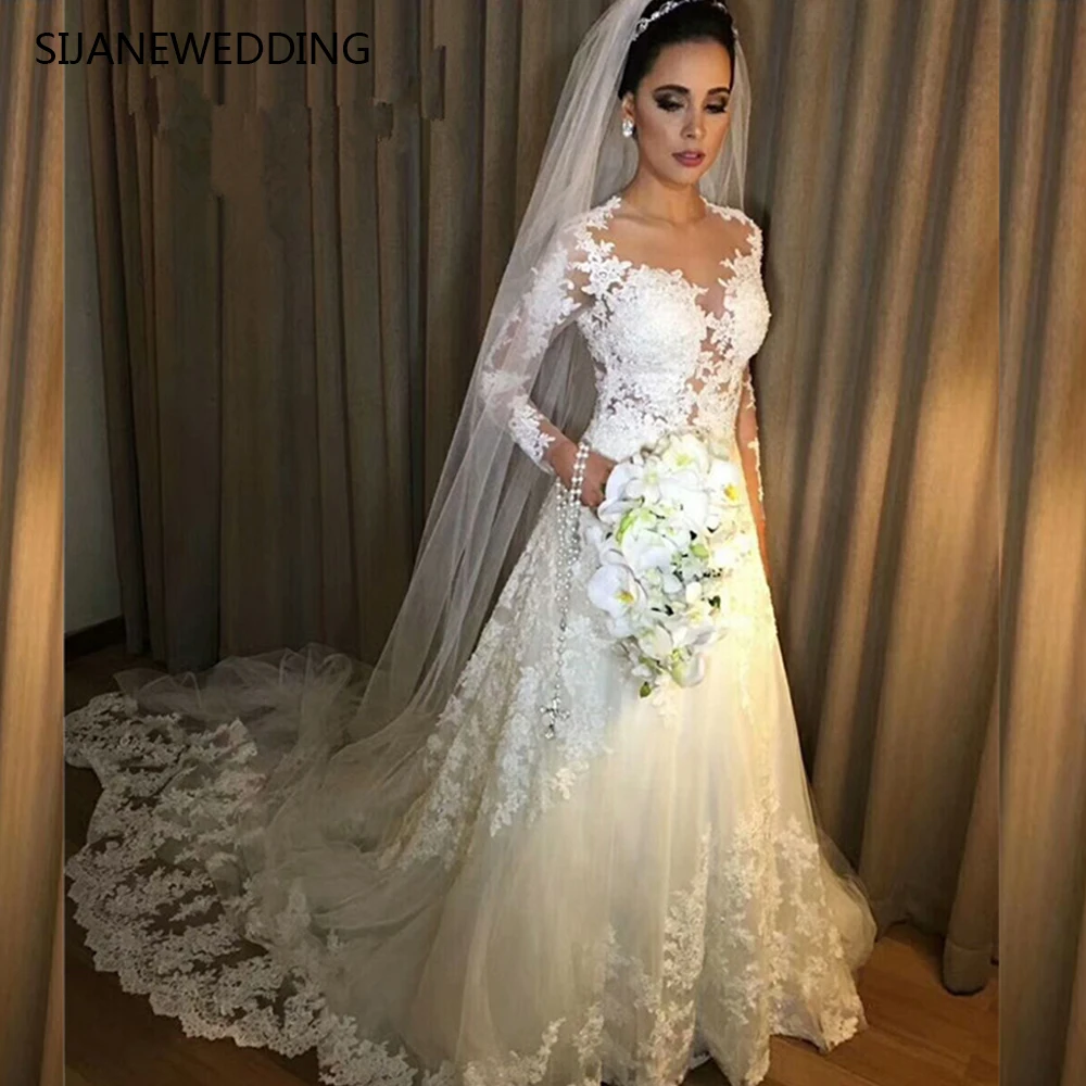 SIJANE Vestido longo branco Простое Элегантное свадебное платье трапециевидной формы с