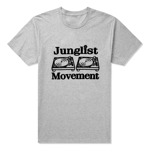 Барабанные и бас Клубные вертушки палубы музыка DNB человек Junglist движение футболки MenCotton O образным вырезом мужские футболки