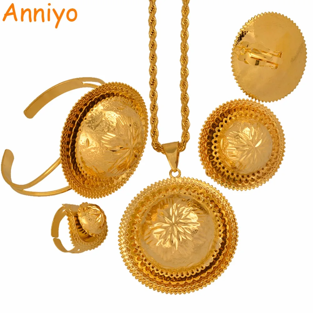 Anniyo Новый Эфиопский Свадебные украшения ожерелье/серьги клипсы/Кольцо/браслет
