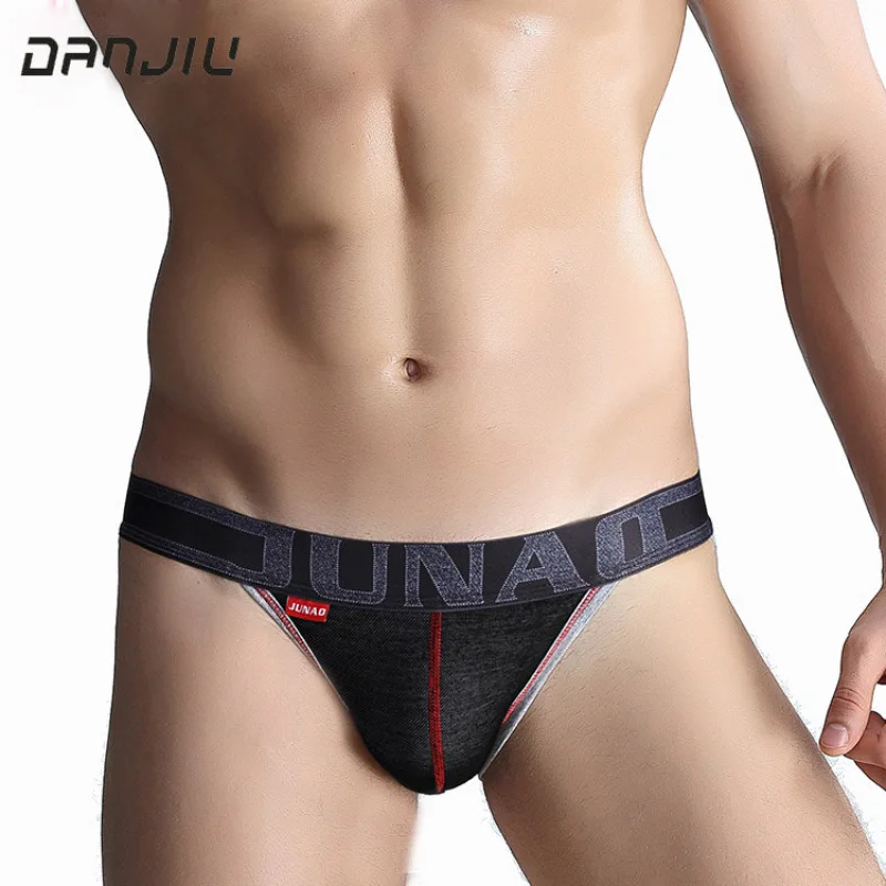 

DANJIU Low Waist Sexy Gay Male Underwear Denim Fabric Personality Mens Briefs Breathable Pouch Underpants Cueca Calzoncillos