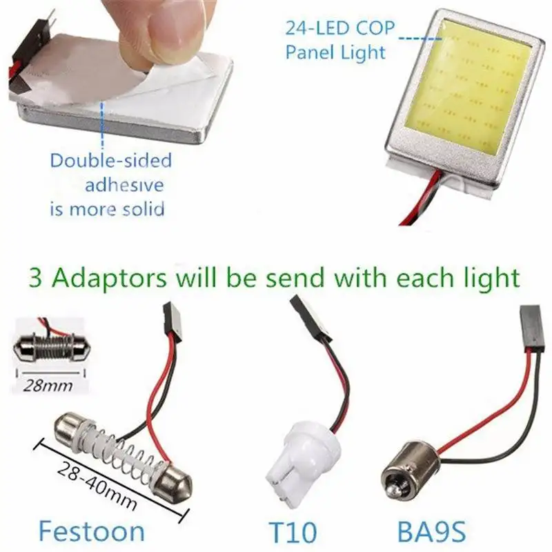 Светодиодная панель для салона автомобиля белая 24 SMD T 10 COB чип 28-40 мм фестон купол +