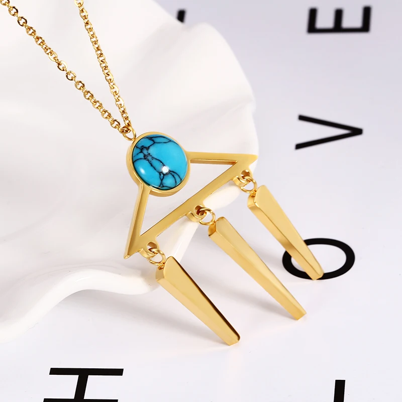 Серьги RIR из синего камня с ожерельем нержавеющей стали набор украшений