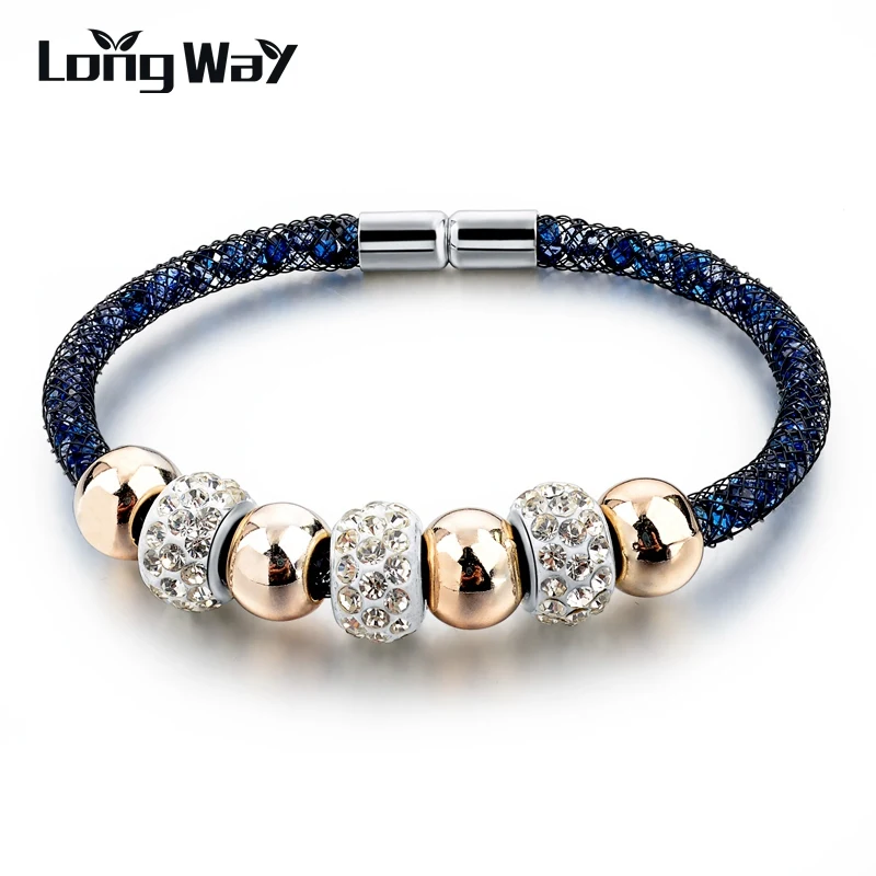Женские браслеты с кристаллами LongWay подвесками в виде сердечек магнитной