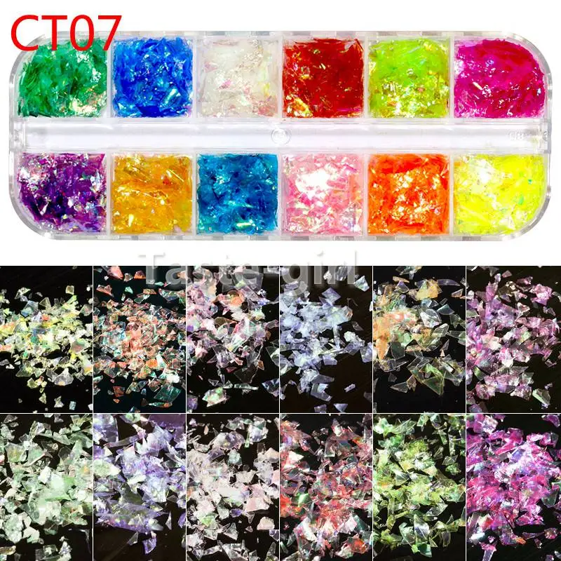 CT07 1 коробка, Смешанные Лазерные звездочки, сердце, блестки для ногтей, блестки, наклейки для дизайна ногтей, аксессуары для маникюра, акриловый набор для ногтей - Цвет: CT07