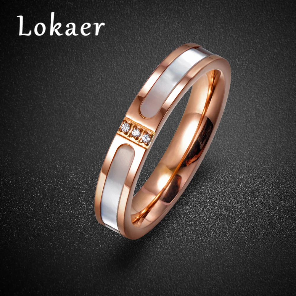 Женские обручальные кольца Lokaer из титановой стали с белыми ракушками цвета