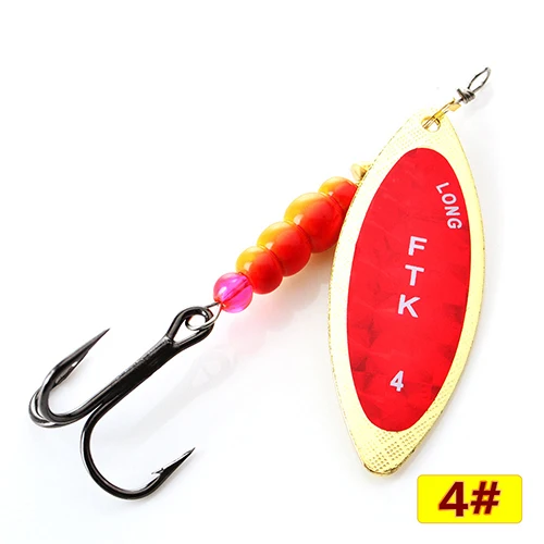 red4 FTK 1 шт. 1#2#3#4#5# Спиннер приманка с бусинами с тройными крючками для приманки для ловли щуки - Цвет: red4