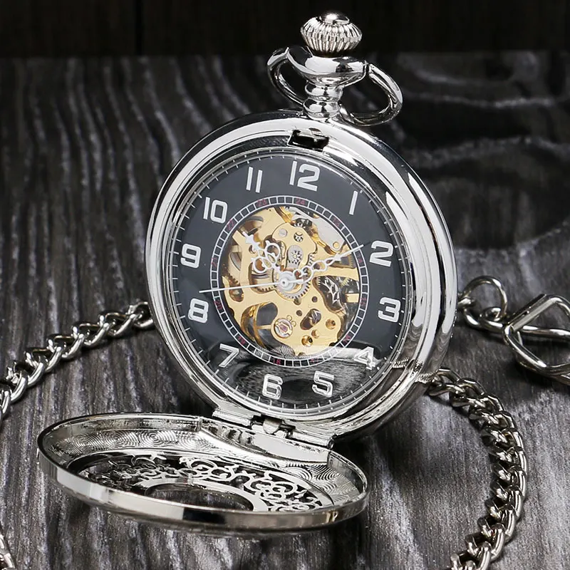 Винтажные Наручные Механические карманные часы скелетоны из нержавеющей стали с