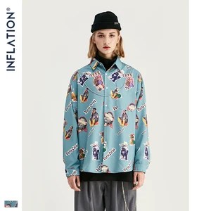 Инфляция Мужская гавайская рубашка мужская повседневная забавная печатная рубашки в уличном стиле с длинными рукавами 2019 осень свободная брендовая мужская рубашка 92144W