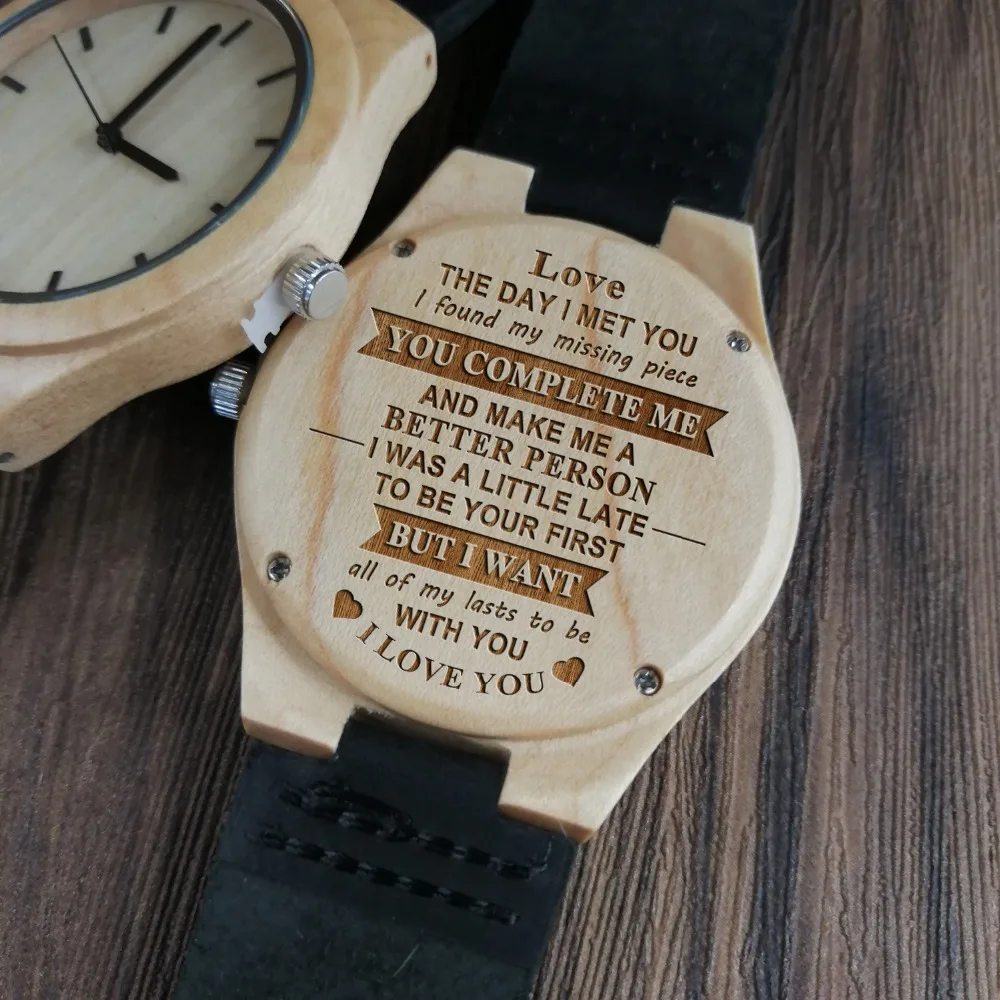 To My Love You Complete Me Выгравированные деревянные часы японские автоматические