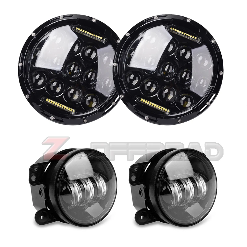 2 шт. 7 дюймовые черные круглые светодиодные H4 Фары с DRL &amp Hi/Lo фары + пара 4
