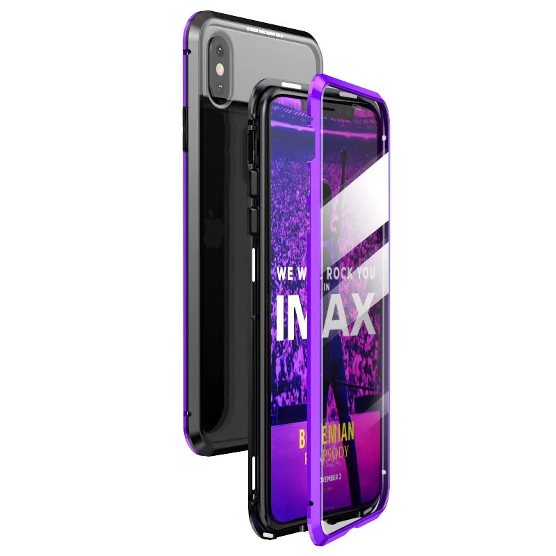 black purple 360 полный защитный Магнитный чехол для iPhone XR XS MAX X 8 7 Plus чехол из закаленного стекла для iPhone 11 Pro Max чехол coque Funda - Цвет: black purple