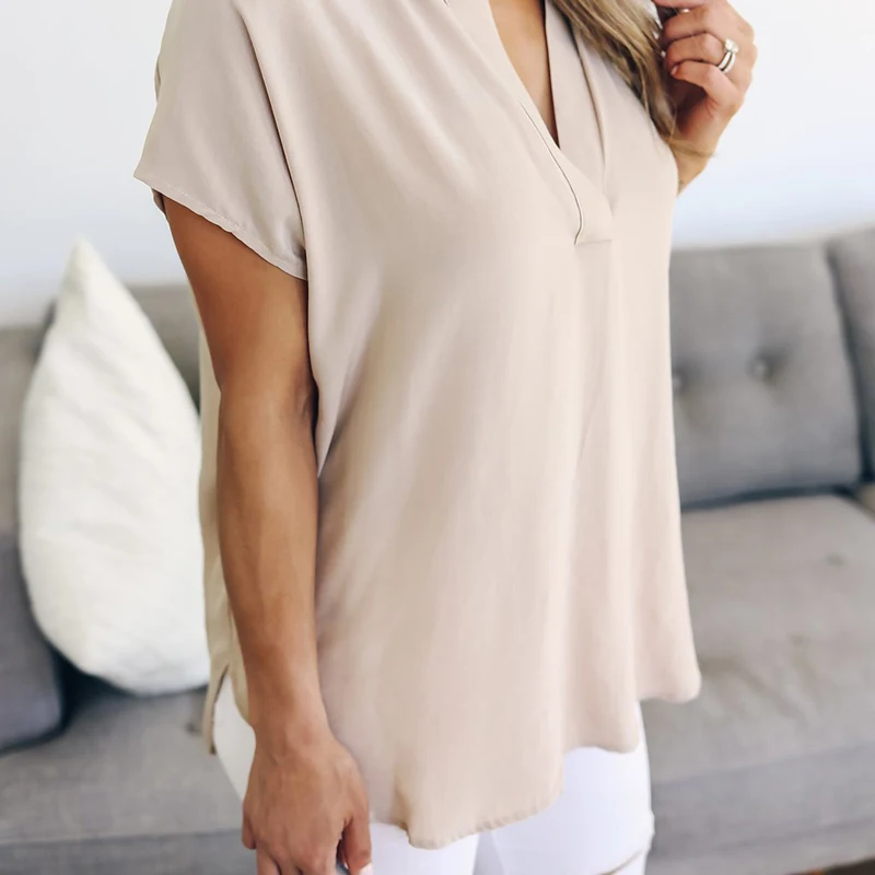 Женская блузка Топы Новые повседневные женские с коротким рукавом однотонные
