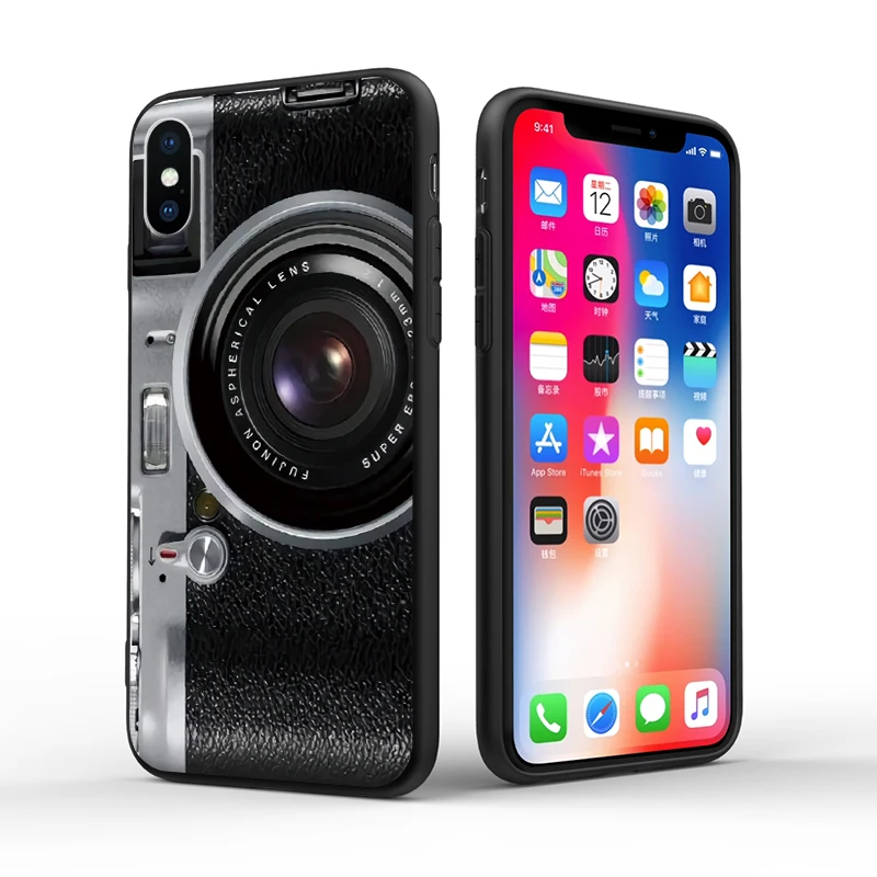 Для iPhone 5 5S SE 6 6S 7 8 Plus X XR XS Max черный Жесткий чехол для телефона Реалистичная камера объектив органайзер для косметики аудио лента жесткий чехол