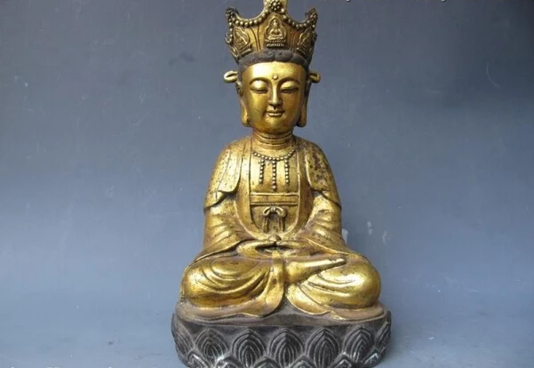 

song voge gem S1237 13"Tibet temple Folk classical Old Bronze Gild Kwan-Yin Guan Yin Buddha Statue