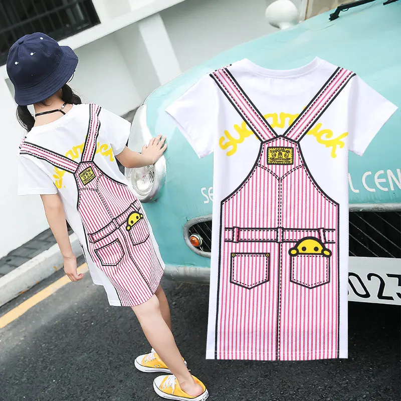 2022 New Fashion Casual Summer Girls T Shirt Dress Cute Kids Cartoon Dresses For Girl Children's Teenage Clothing Students | Детская