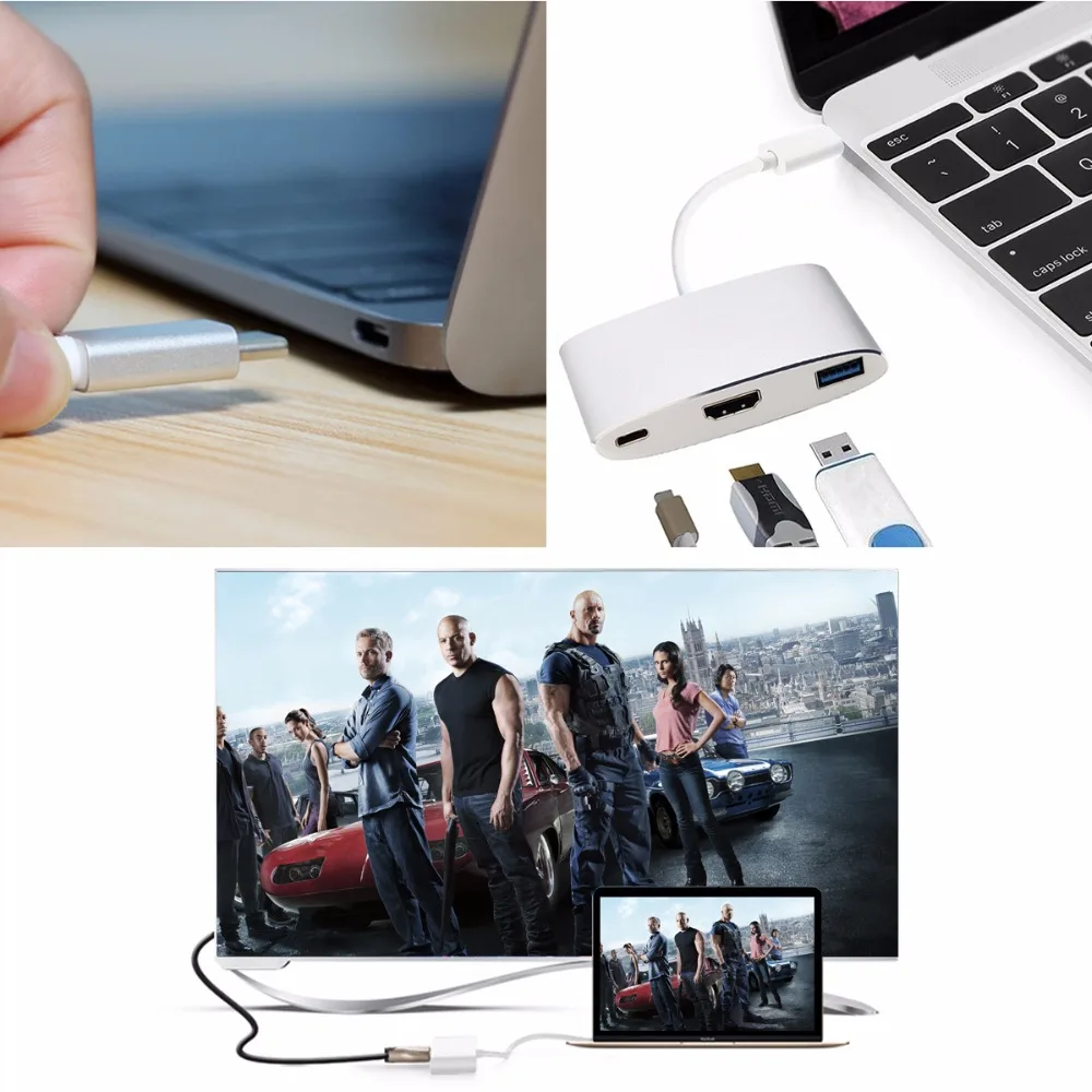 JZYuan USB C 3,1 к HDMI 4 к цифровой AV многопортовый адаптер USB 3,0 Тип C PD концентратор адаптер конвертер для Macbook хромированная книга