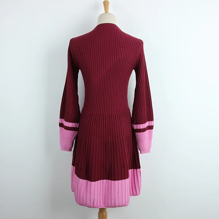 Вязаное зимнее платье для женщин 2018 Новое лоскутное свитер трапециевидной формы